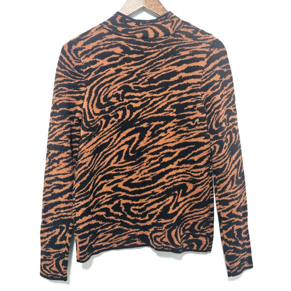 Ann Taylor Tiger Print Jacquard Mockneck Sweater in Chocolate Noir Sz S Soft NWT - Picture 4 of 9